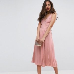 Asos Tall Wrap Front Pleated Midi Dress